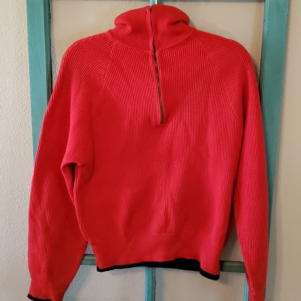Arlington Medium 70's vintage red 100% pure wool zip-up pullover sweater